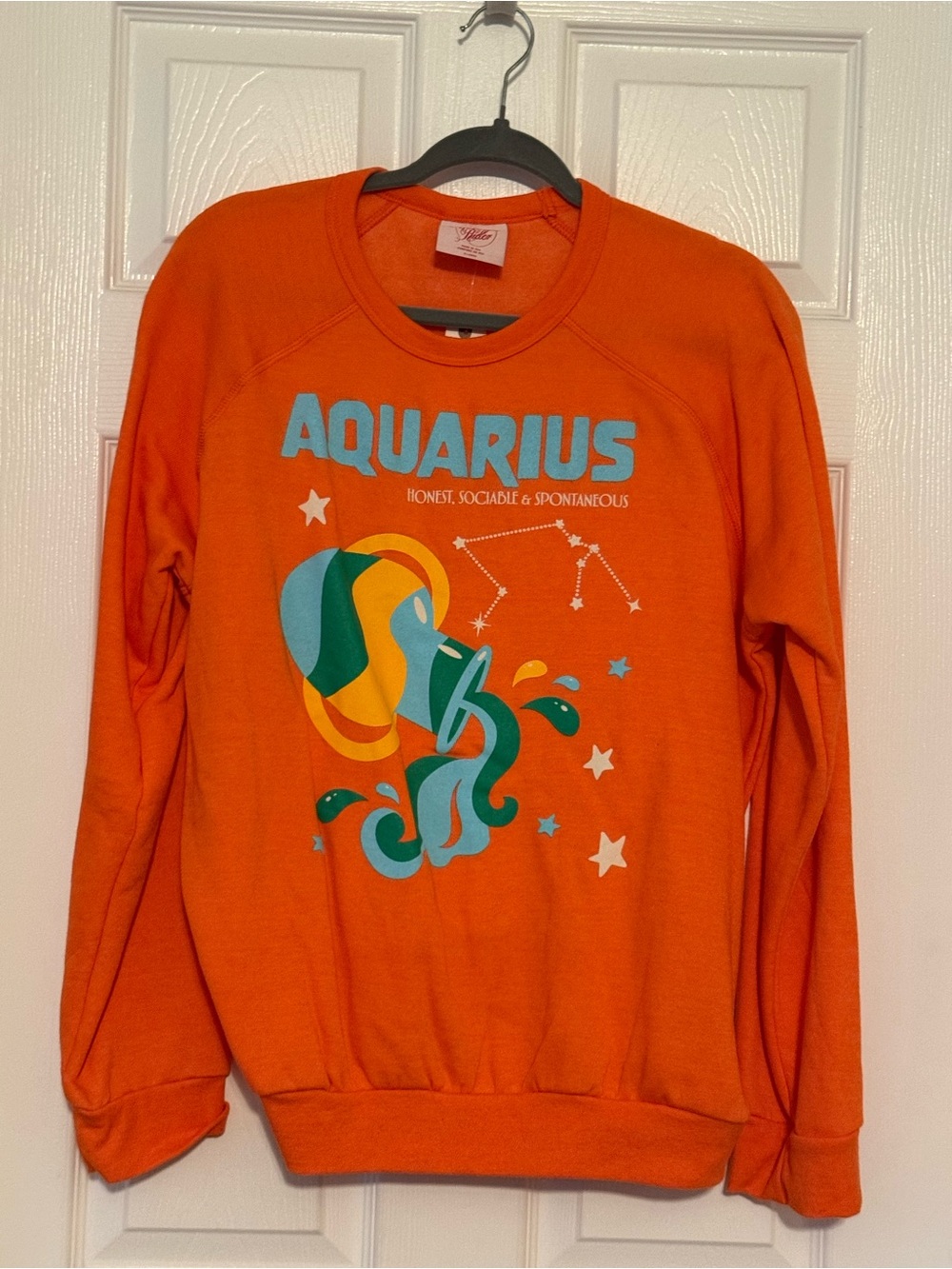 Midnight Rider Orange Aquarius Graphic Sweatshirt with Teal & Yellow Print